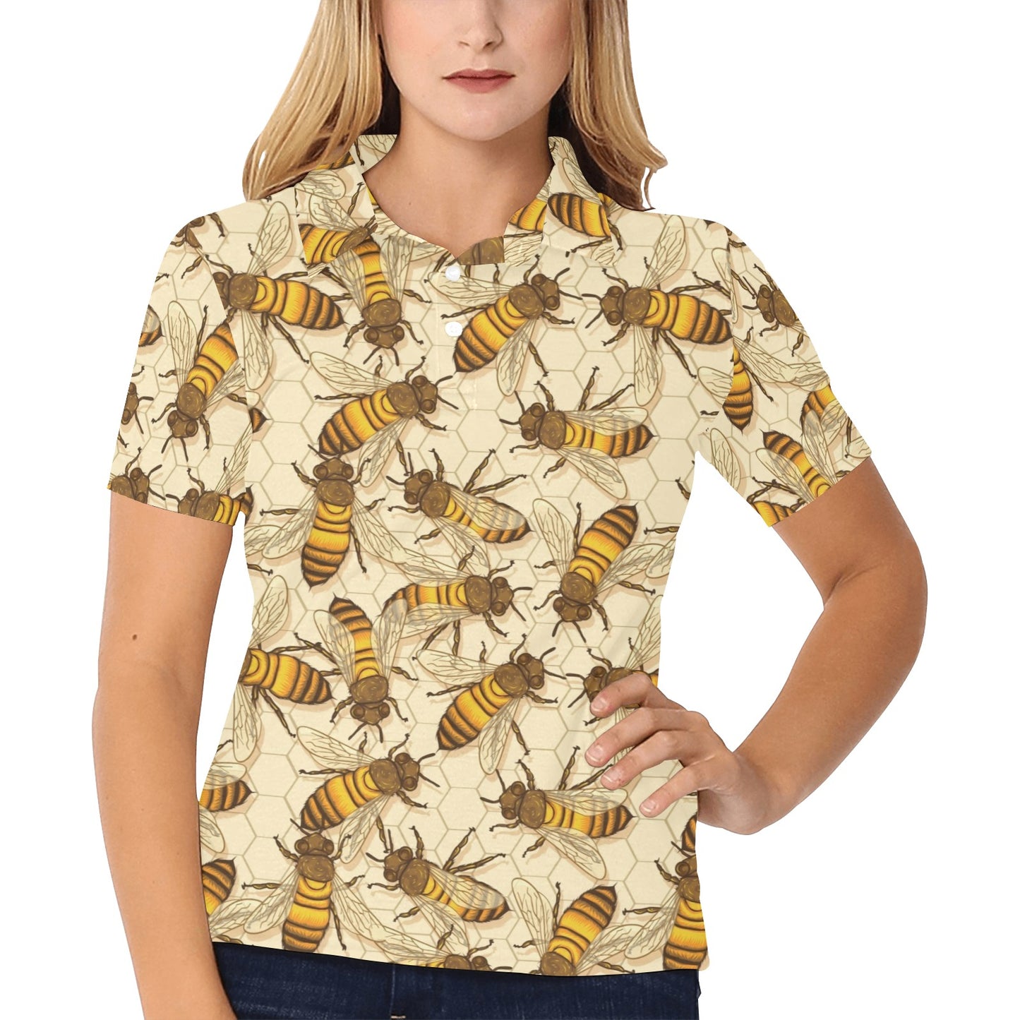 Bee Pattern Print Design BEE05 Women's Polo Shirt