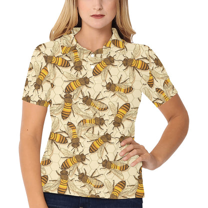 Bee Pattern Print Design BEE05 Women's Polo Shirt