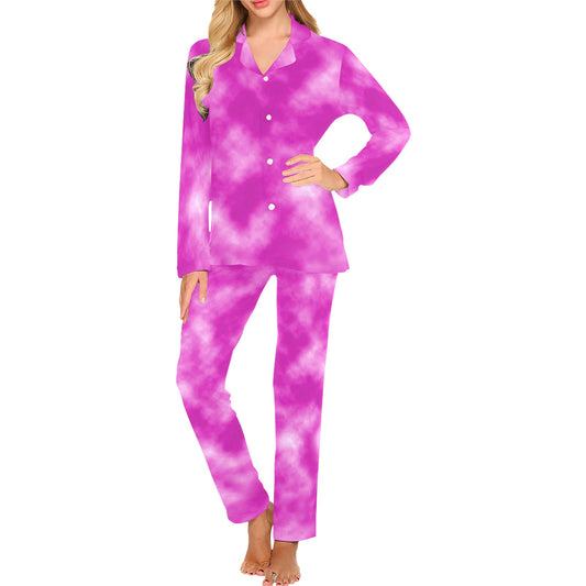 Tie Dye Pink Design Print Women's Long Pajama Set