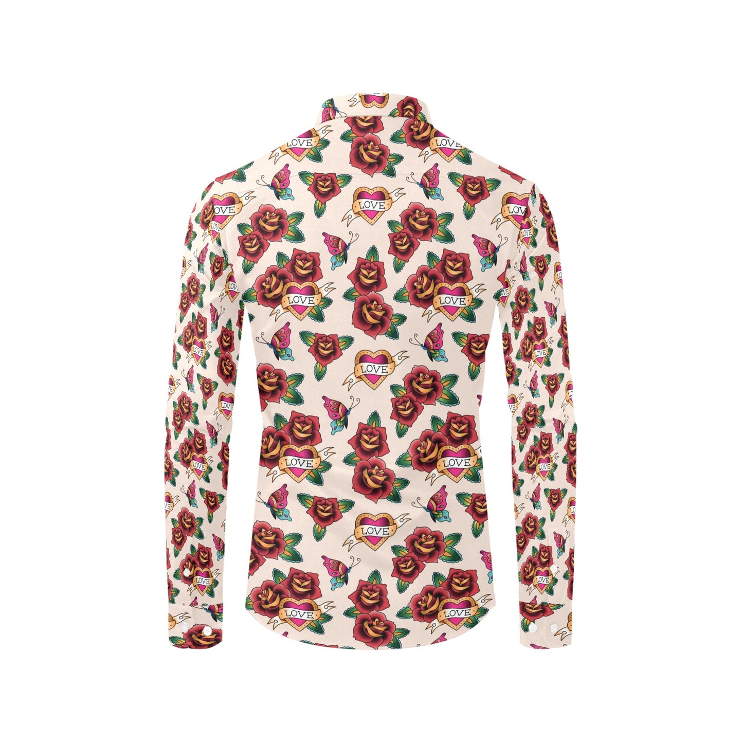 Tattoo Rose Print Design LKS302 Men's Long Sleeve Dress Shirt