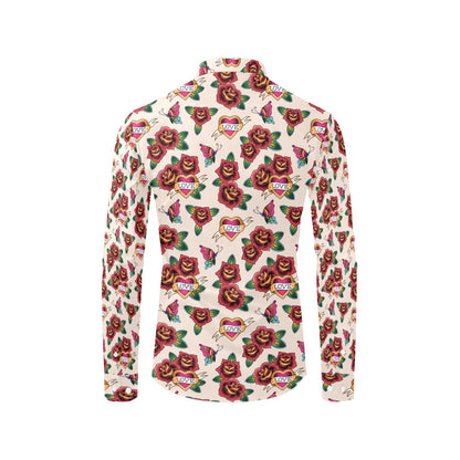 Tattoo Rose Print Design LKS302 Men's Long Sleeve Dress Shirt