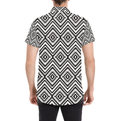 Tribal Pattern Print Design LKS303 Men Short Sleeve Button Up Shirt