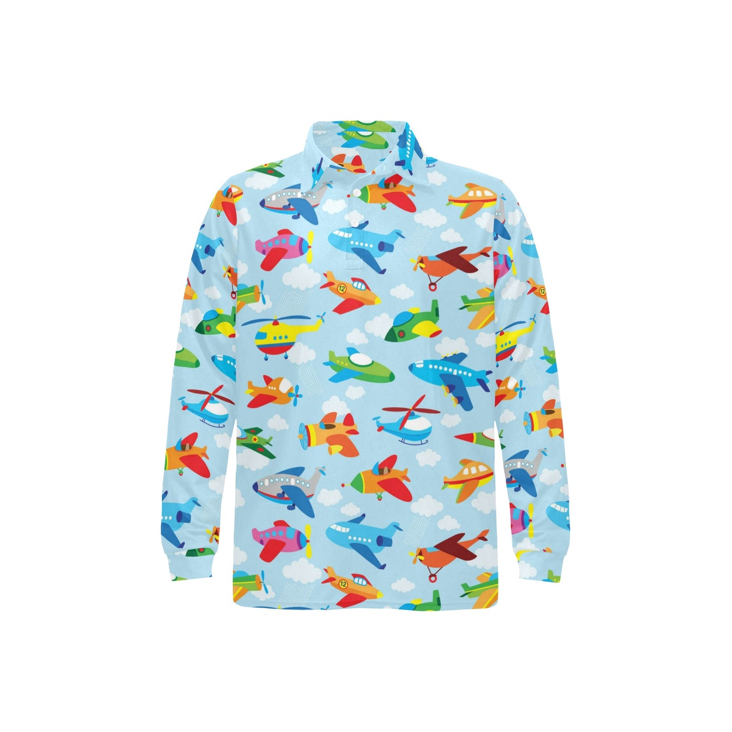 Airplane Colorful Pattern Print Design 01 Long Sleeve Polo Shirt For Men's