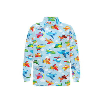 Airplane Colorful Pattern Print Design 01 Long Sleeve Polo Shirt For Men's