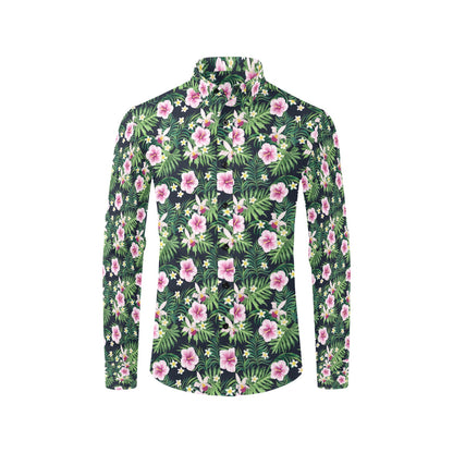 Hibiscus Tropical Print Design LKS309 Men's Long Sleeve Dress Shirt