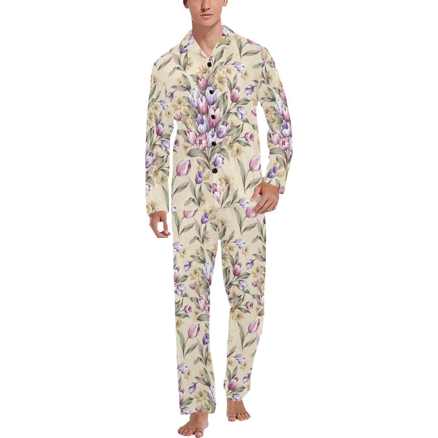 Tulip Pattern Print Design TP04 Men's Long Pajama Set
