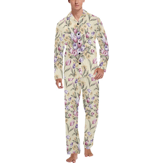 Tulip Pattern Print Design TP04 Men's Long Pajama Set