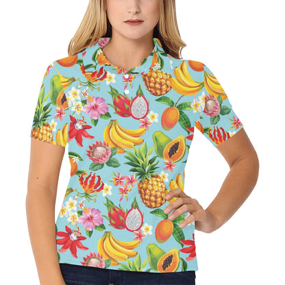 Tropical Fruits Pattern Print Design TF01 Women's Polo Shirt