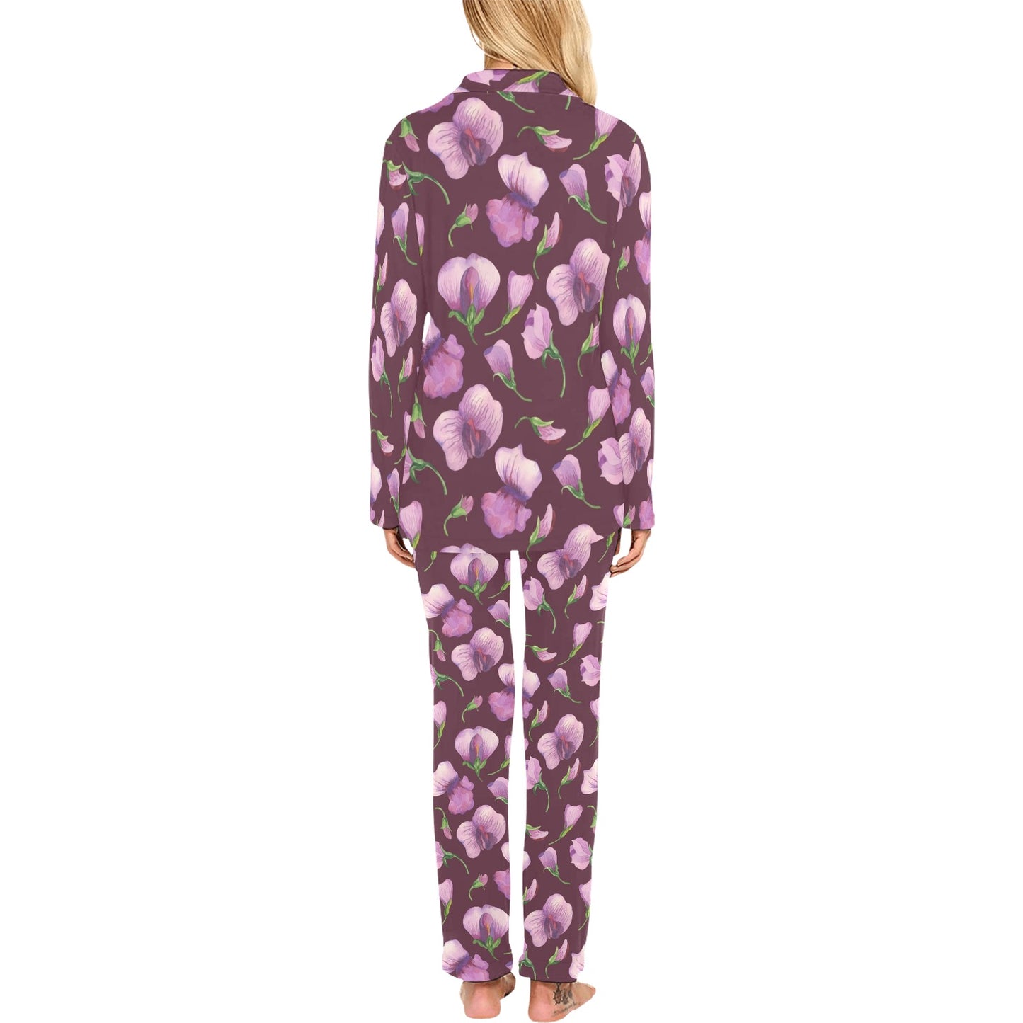 Peony Pattern Print Design PE010 Women's Long Pajama Set