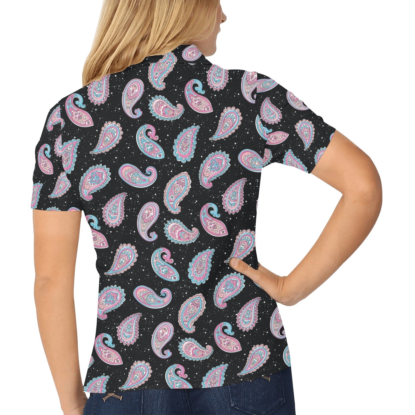 Paisley Pink Design Mandala Print Women's Polo Shirt