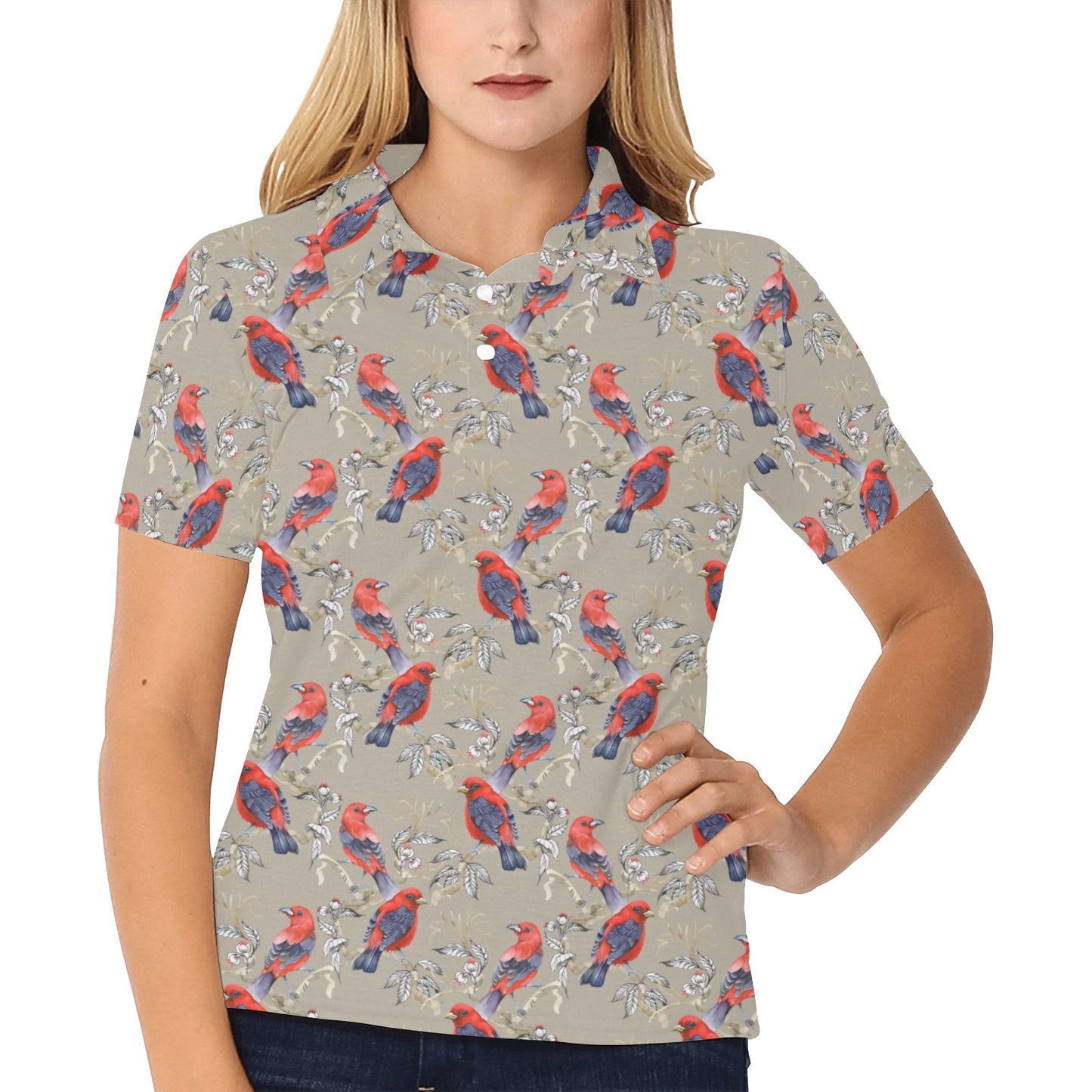 Birds Pattern Print Design 05 Women's Polo Shirt