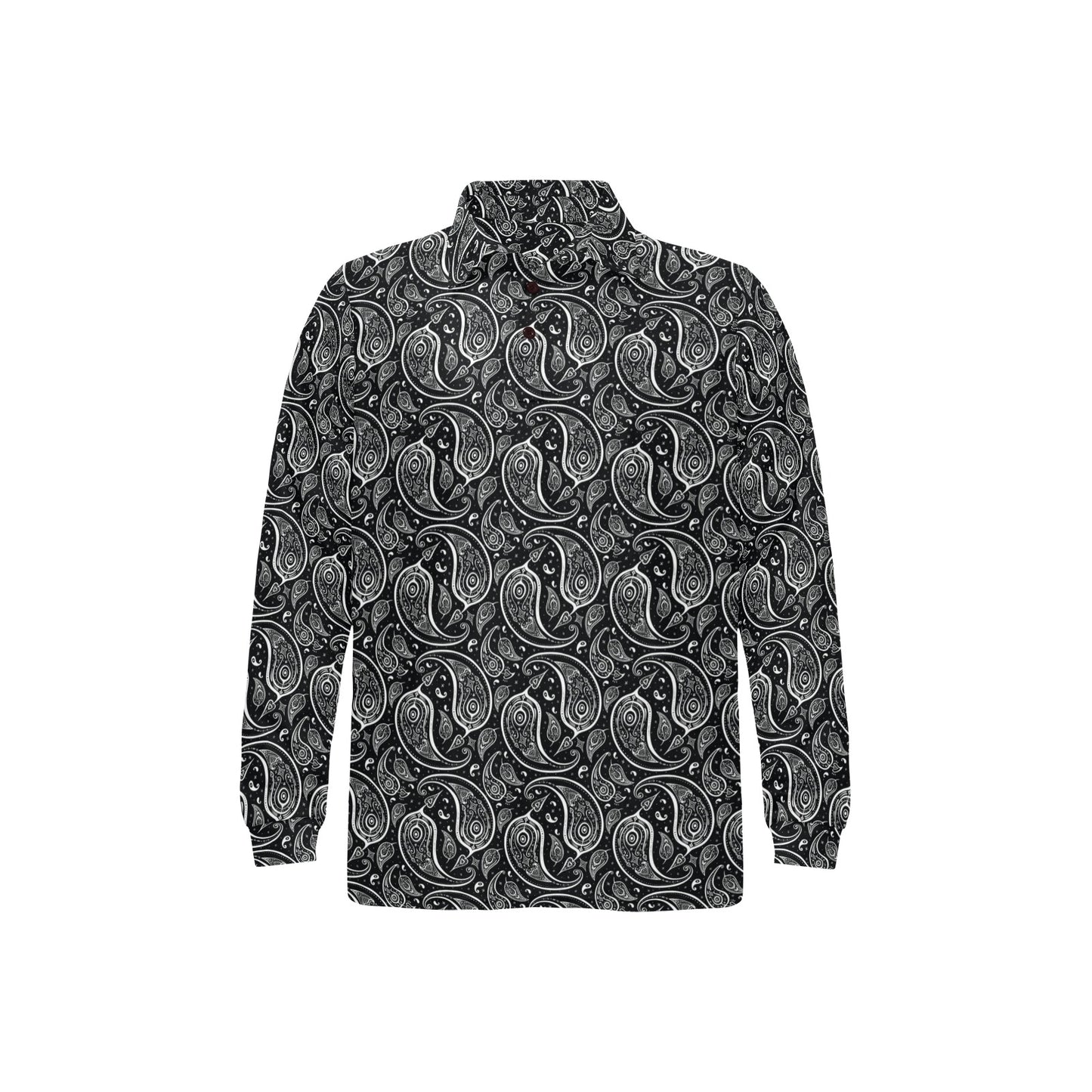 Paisley Black Design Print Long Sleeve Polo Shirt For Men's