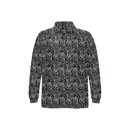 Paisley Black Design Print Long Sleeve Polo Shirt For Men's