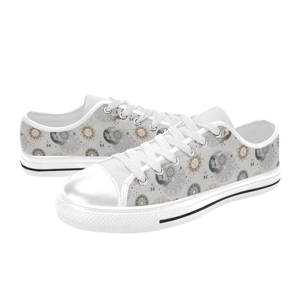 Sun Moon Print Design LKS302 Women's White Low Top Shoes