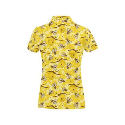 Bee With Honeycomb Print Design LKS302 Women's Polo Shirt