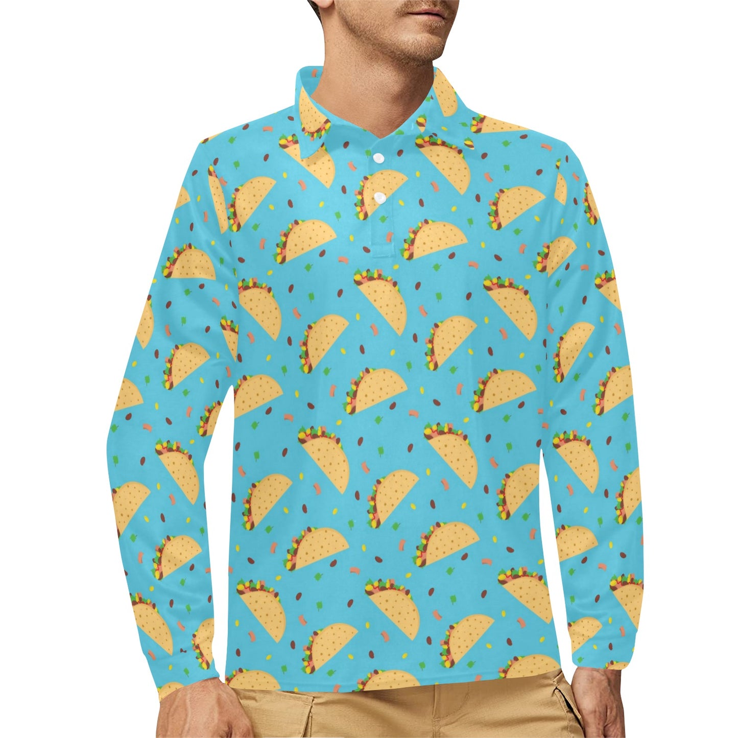 Taco Print Design LKS303 Long Sleeve Polo Shirt For Men's