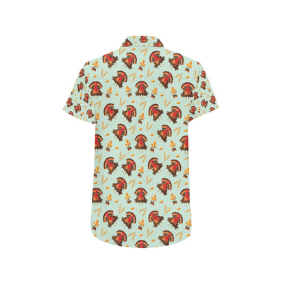 Thanksgiving Print Design LKS309 Men Short Sleeve Button Up Shirt