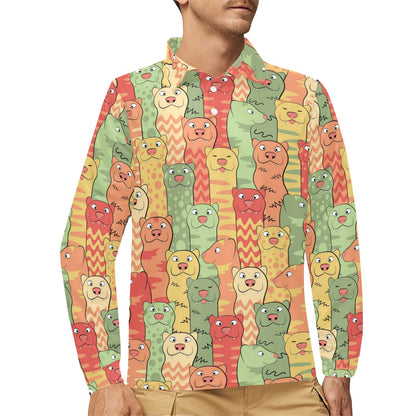 Ferret Pattern Print Design 01 Long Sleeve Polo Shirt For Men's