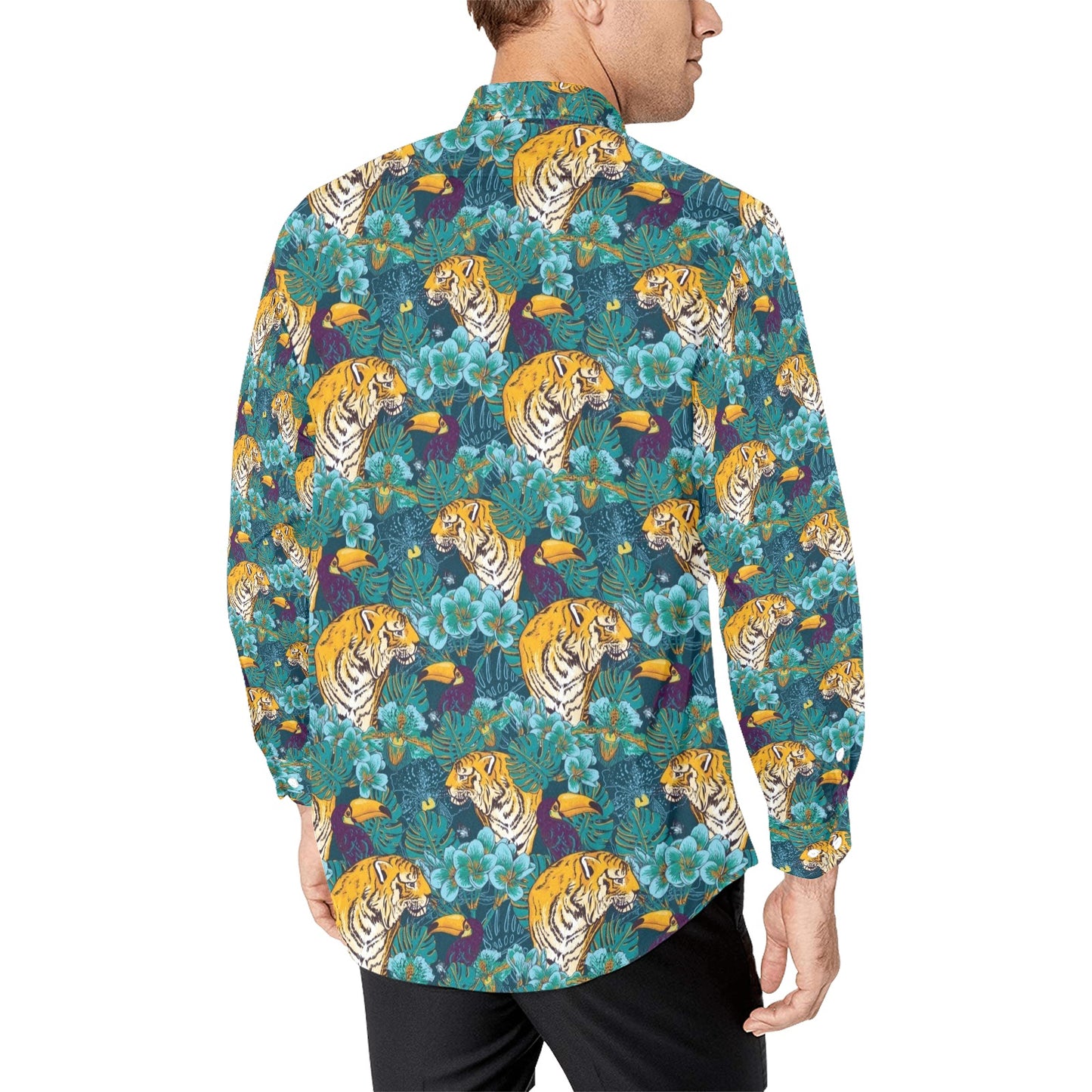 Tiger Tropical Print Design LKS301 Men's Long Sleeve Dress Shirt