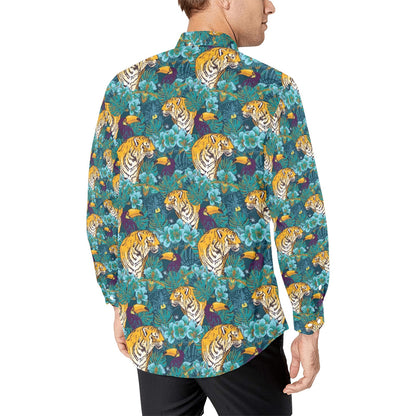 Tiger Tropical Print Design LKS301 Men's Long Sleeve Dress Shirt