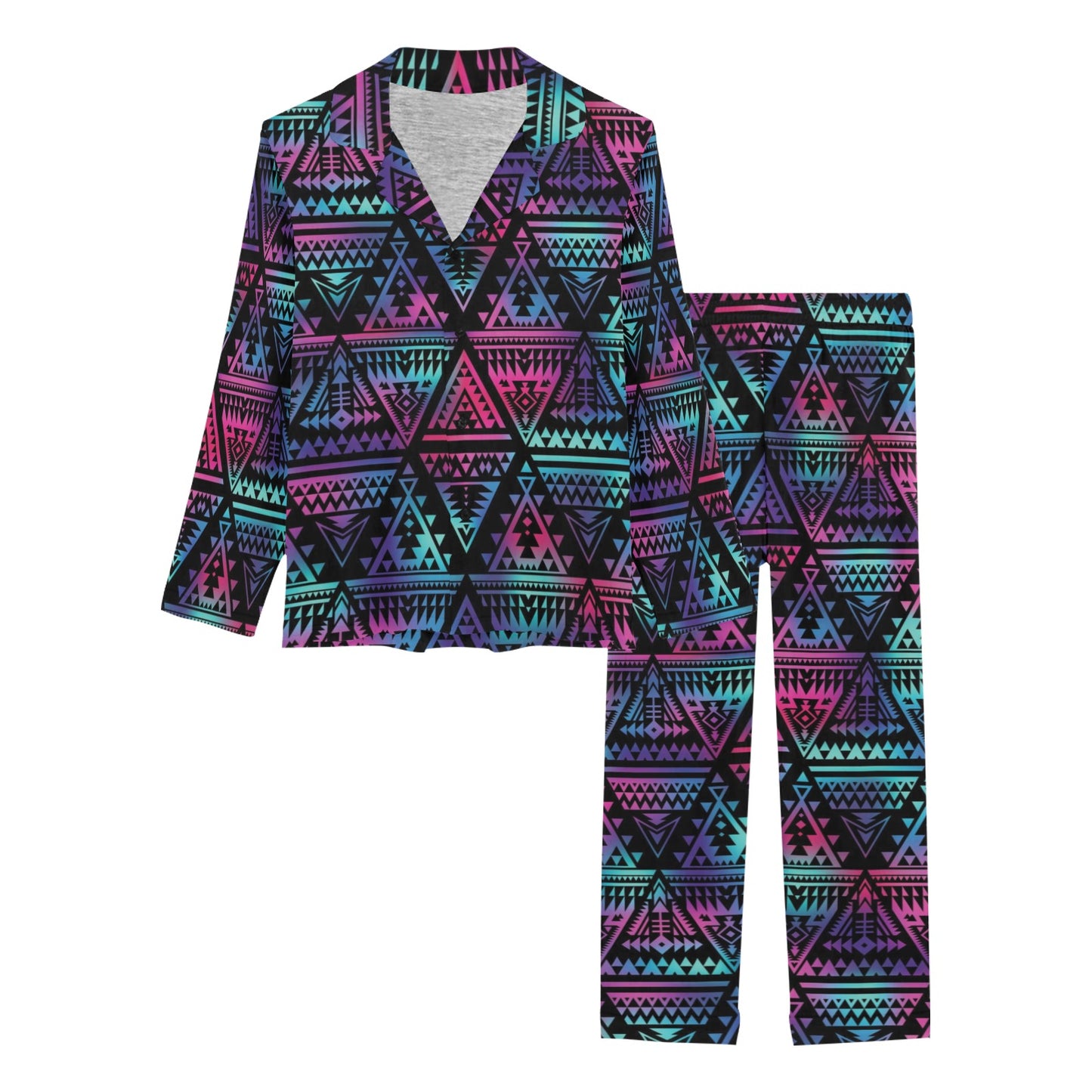 Tribal aztec Dark Multicolor Women's Long Pajama Set