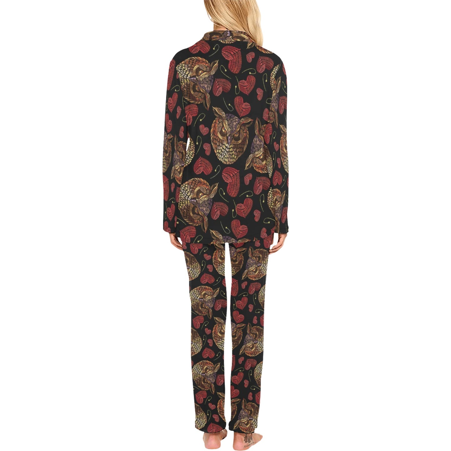 Owl Pattern Print Design A08 Women's Long Pajama Set