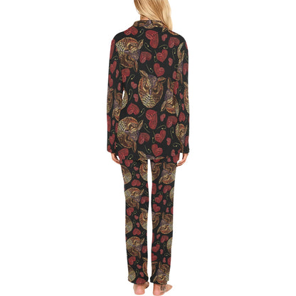 Owl Pattern Print Design A08 Women's Long Pajama Set