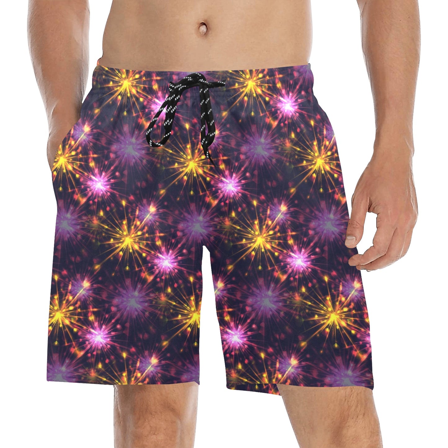 Firework Print Design LKS303 Men's Swim Trunks Beach Shorts