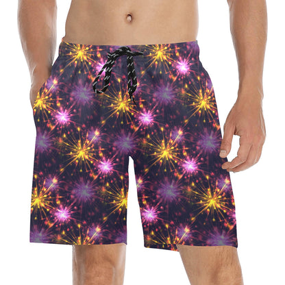 Firework Print Design LKS303 Men's Swim Trunks Beach Shorts
