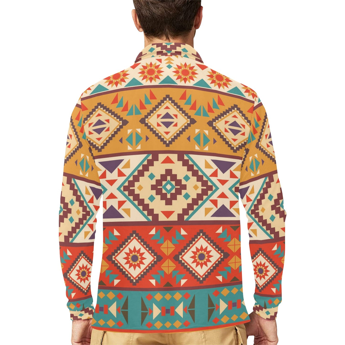 Navajo Pattern Print Design A01 Long Sleeve Polo Shirt For Men's