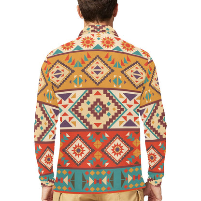 Navajo Pattern Print Design A01 Long Sleeve Polo Shirt For Men's