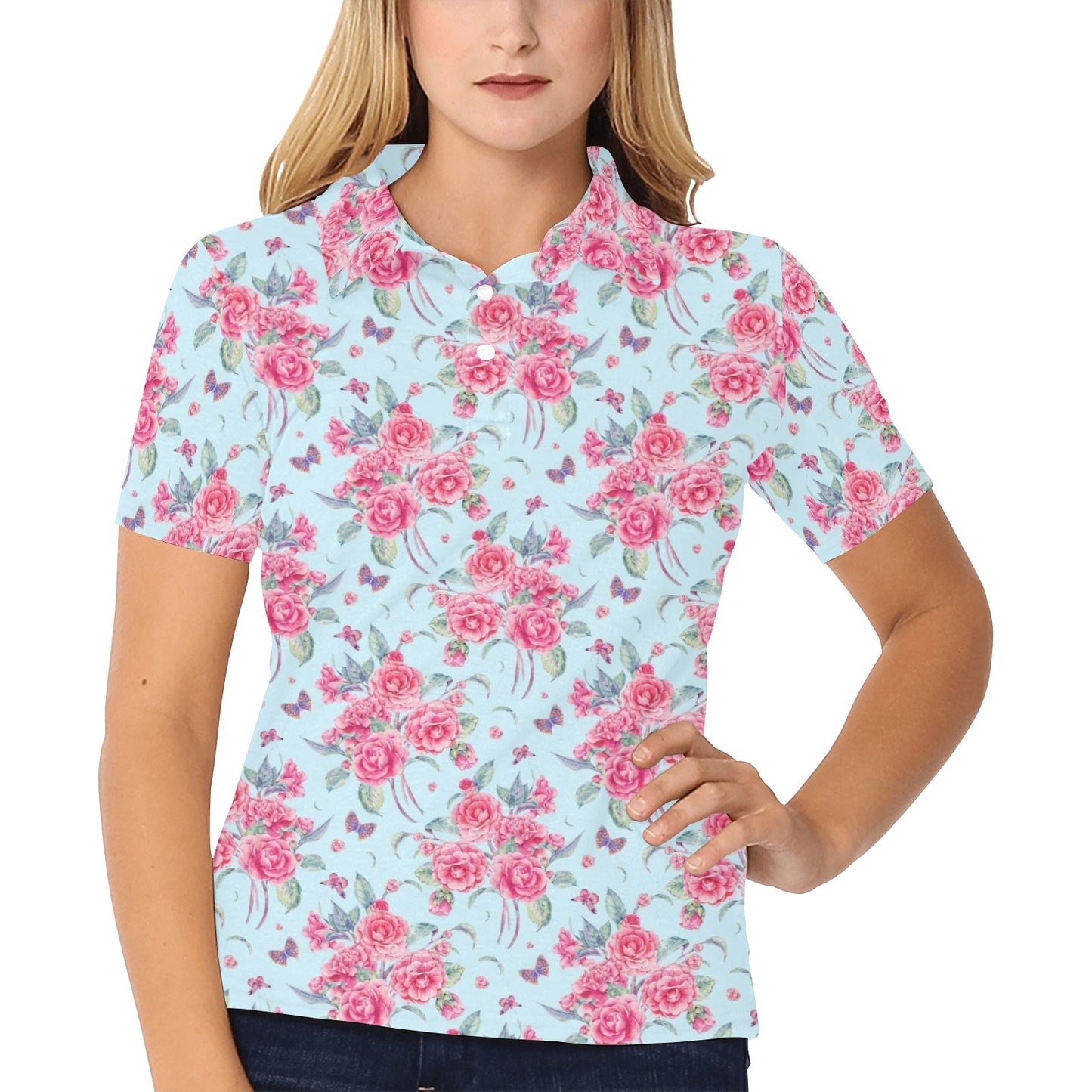 Camellia Pattern Print Design 01 Women's Polo Shirt