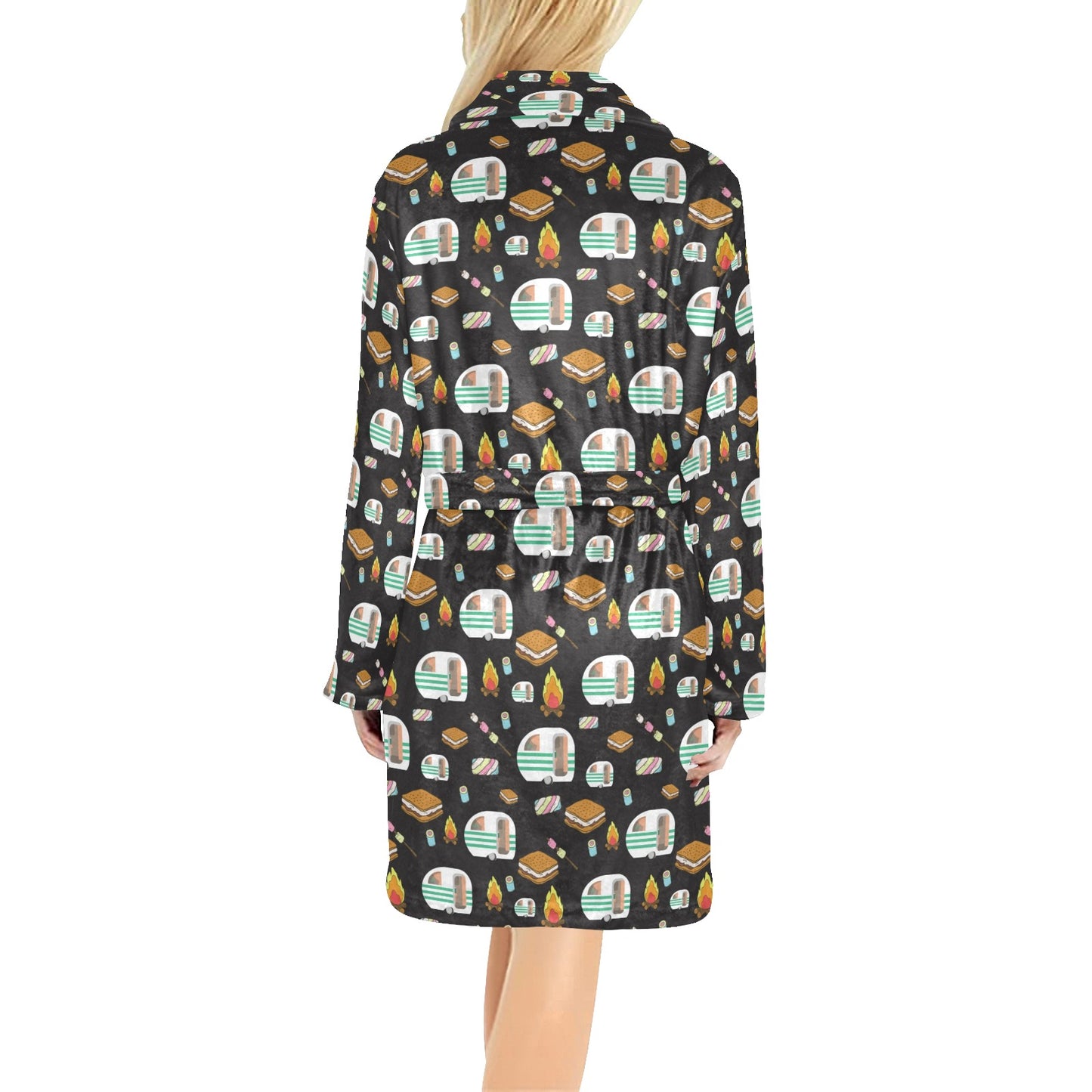 Camper marshmallow Camping Design Print Women's Fleece Robe