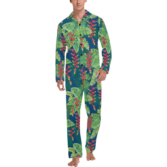 Heliconia Pattern Print Design HL08 Men's Long Pajama Set