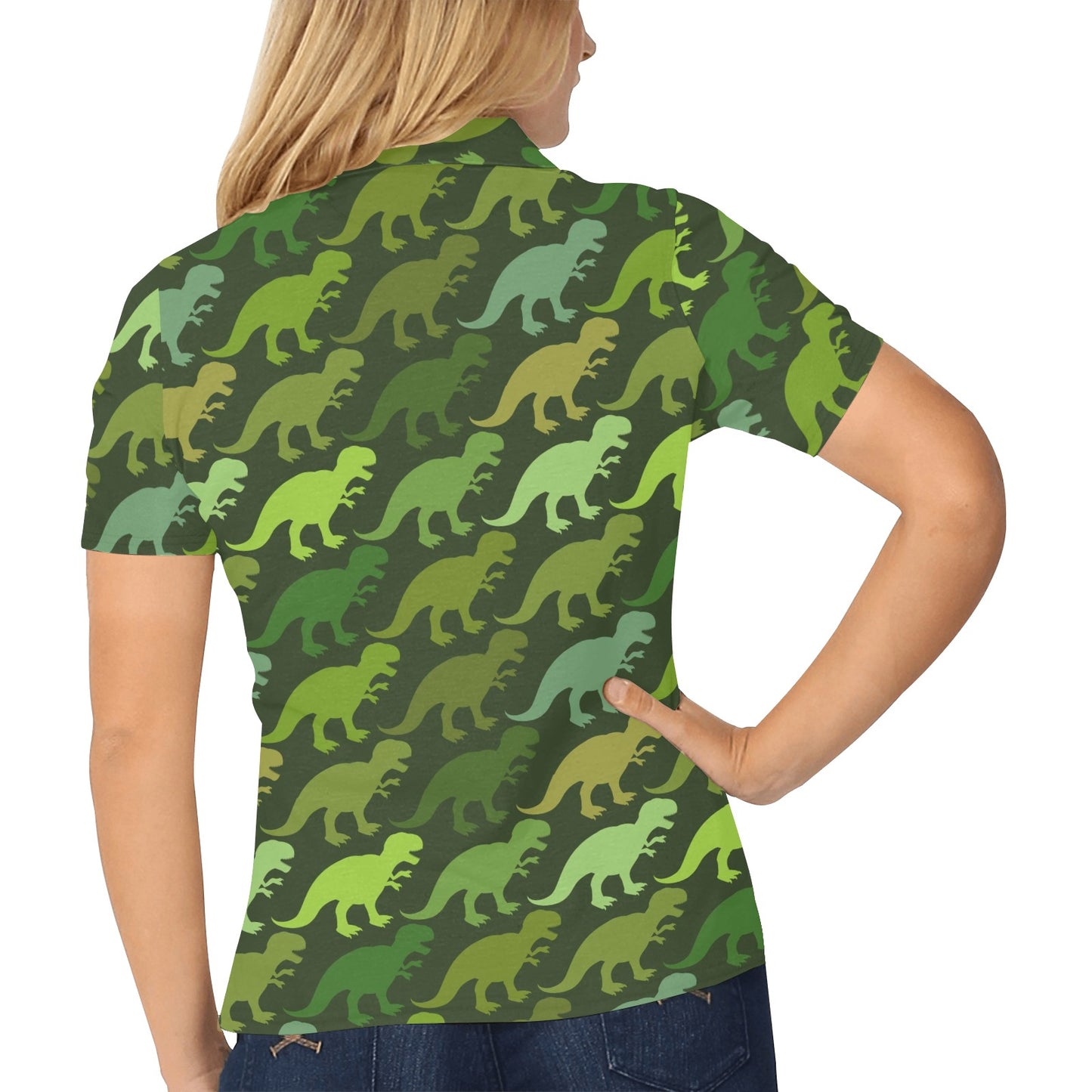 T Rex Pattern Print Design A03 Women's Polo Shirt
