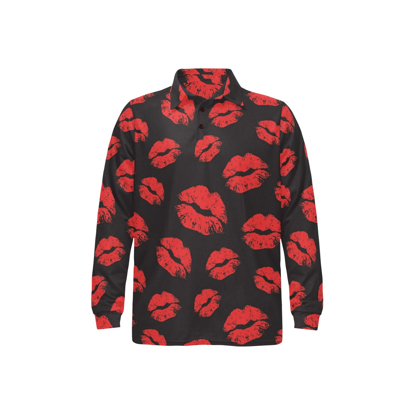 Lip Red Pattern Print Design 02 Long Sleeve Polo Shirt For Men's