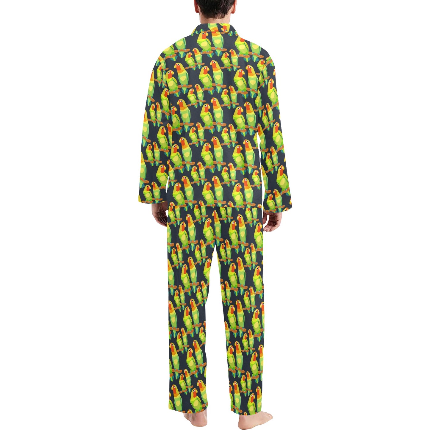 Lovebird Pattern Print Design 01 Men's Long Pajama Set