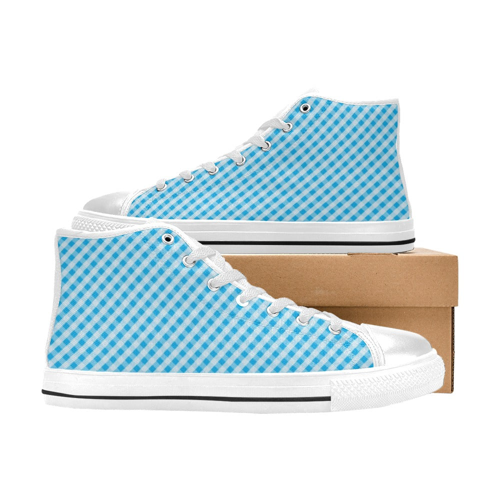 Gingham Print Design LKS401 Men's High Top Canvas Shoes