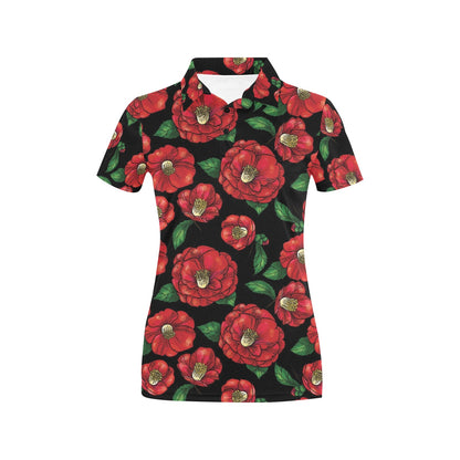 Camellia Pattern Print Design CM07 Women's Polo Shirt