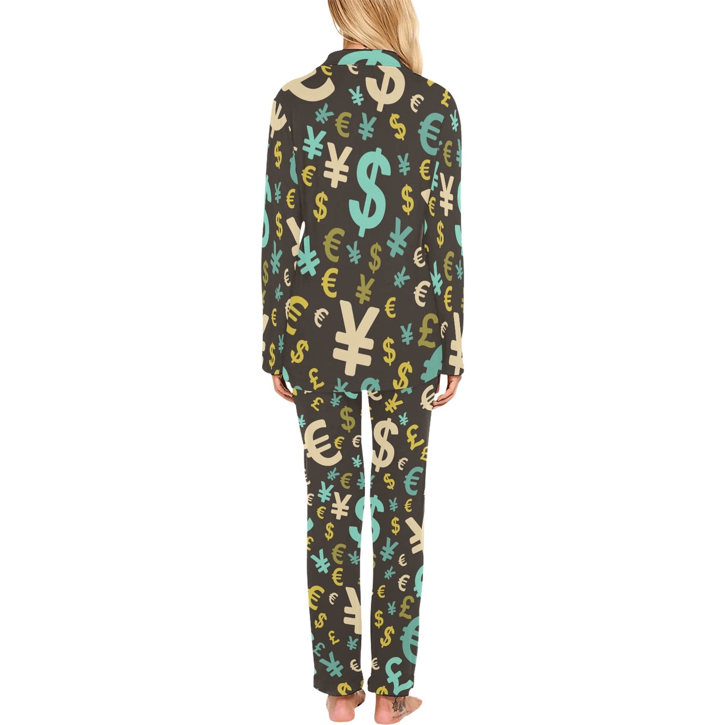 Money Pattern Print Design 01 Women's Long Pajama Set