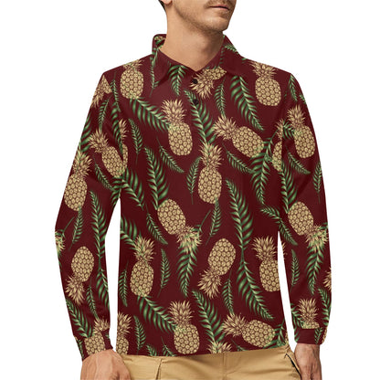 Pineapple Pattern Print Design PP013 Long Sleeve Polo Shirt For Men's