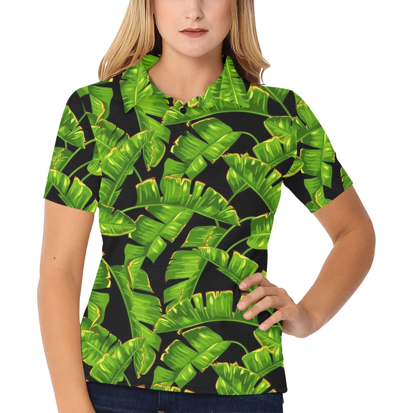 Banana Leaf Pattern Print Design BL06 Women's Polo Shirt