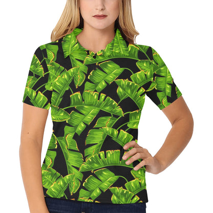 Banana Leaf Pattern Print Design BL06 Women's Polo Shirt