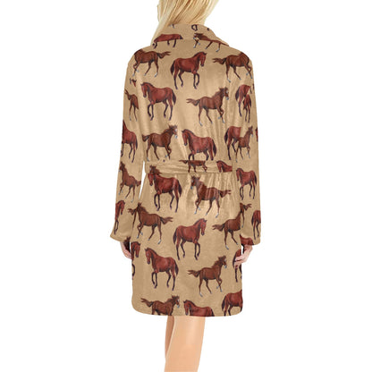 Brown Horse Print Pattern Women's Fleece Robe