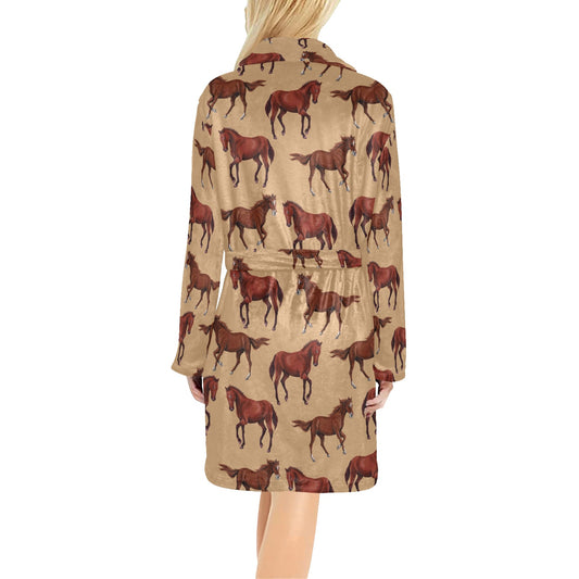Brown Horse Print Pattern Women's Fleece Robe