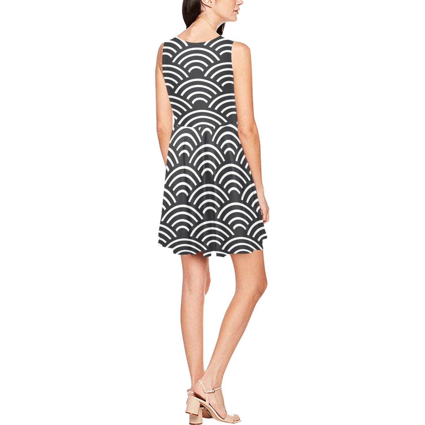 Scales Black White Pattern Print Design 03 Sleeveless Dress