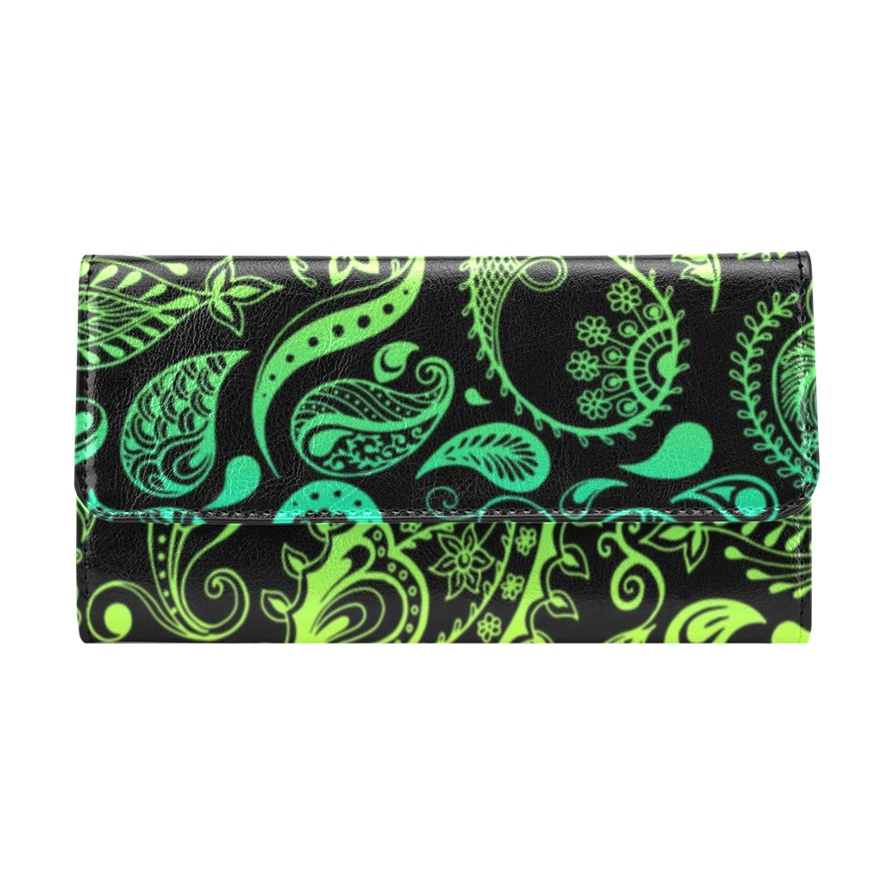 Paisley Green Design Print Women's Trifold Wallet