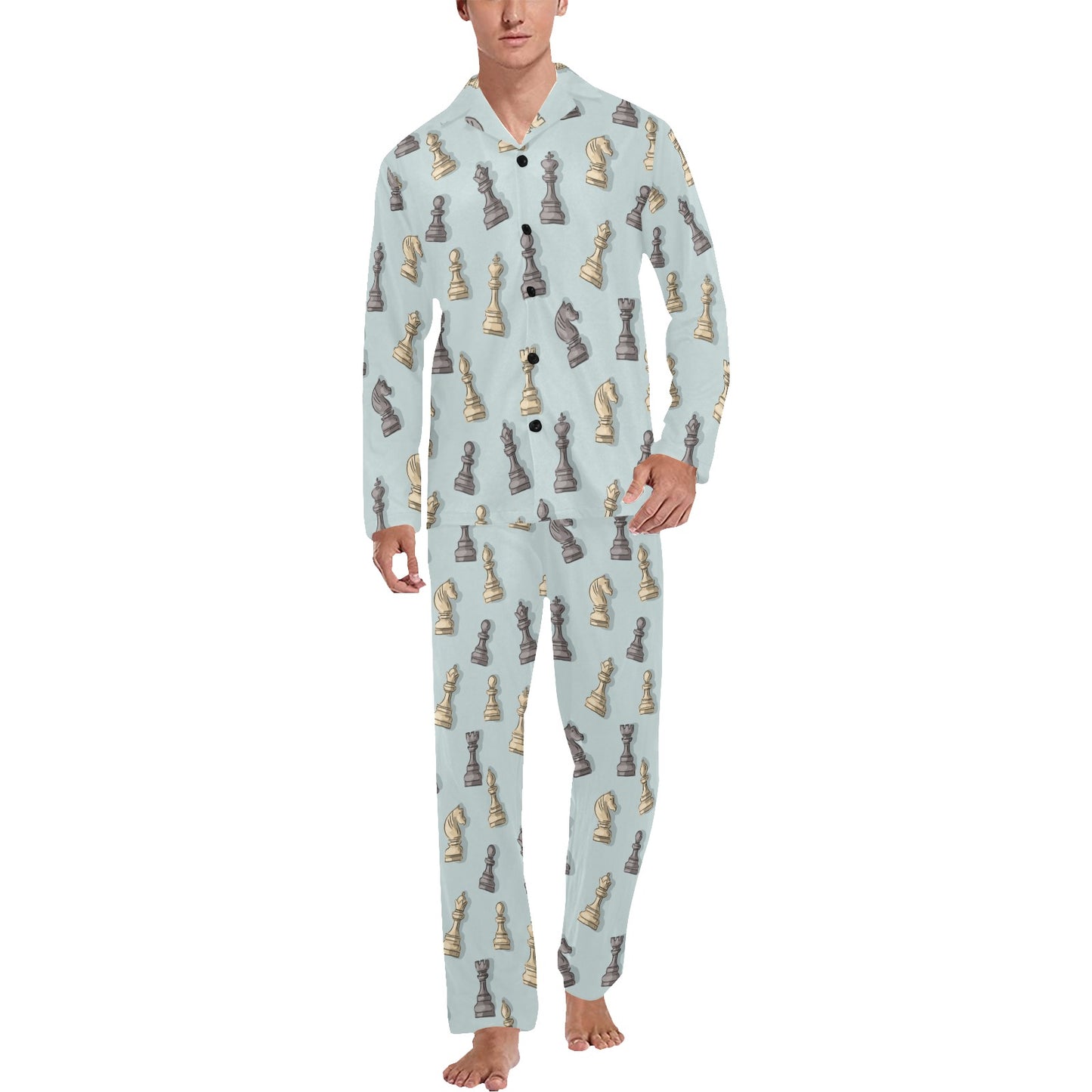 Chess Pattern Print Design 02 Men's Long Pajama Set
