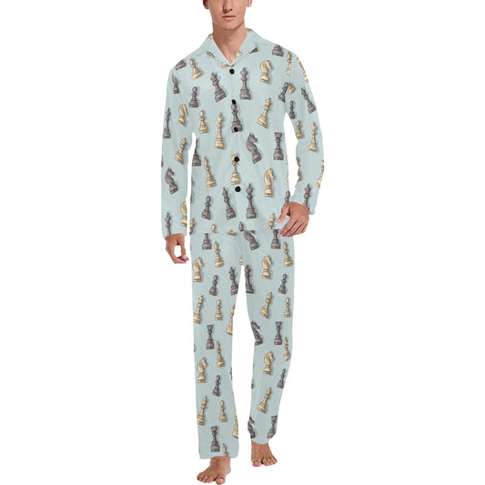 Chess Pattern Print Design 02 Men's Long Pajama Set
