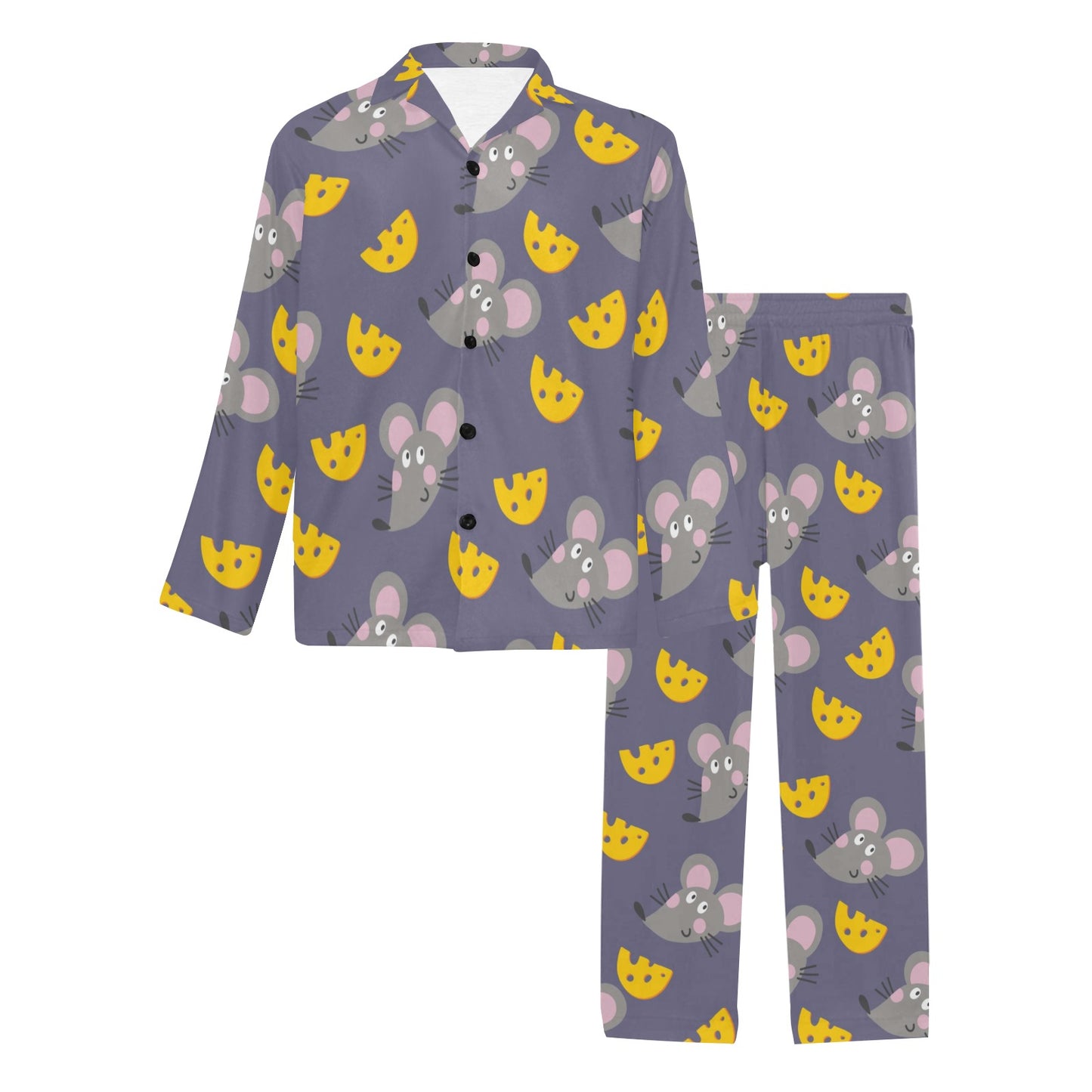 Rat With Cheese Pattern Print Design 01 Men's Long Pajama Set